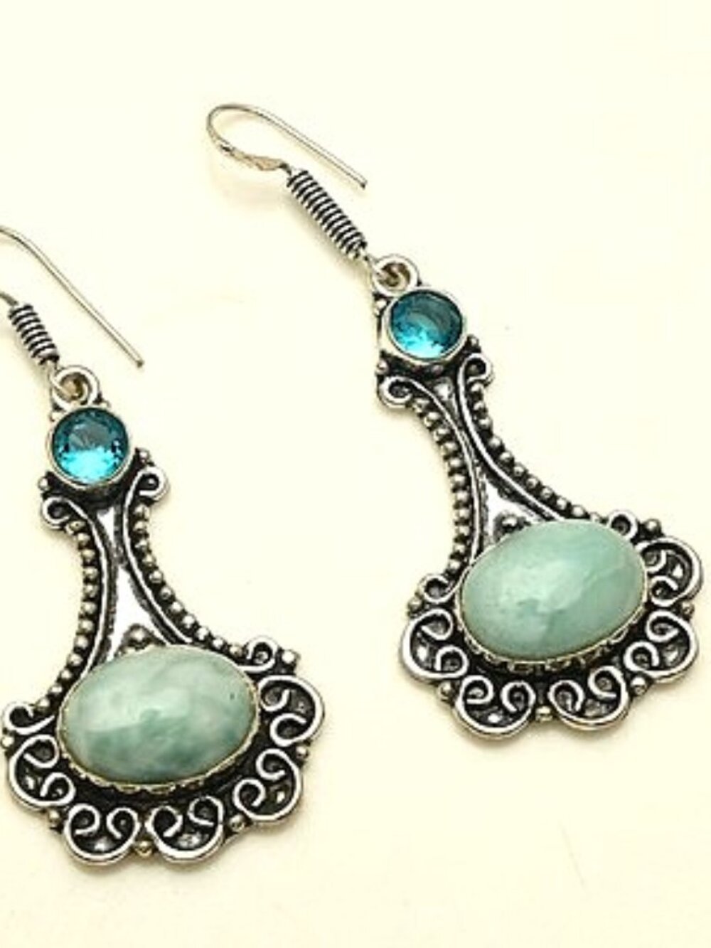 Larimar Blue Topaz Gemstone Sterling Silver Drop Dangle Earrings